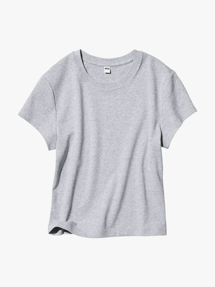 Uniqlo Cropped Fitted Crew Neck Basic T-Shirt Womens L Heather